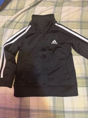 adidas Black Kids Track Jacket with White Stripes